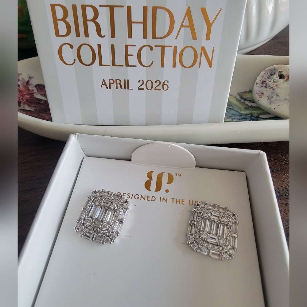 MP Silver Crystal Baguette Halo Stud Earrings - April Birthstone Collection